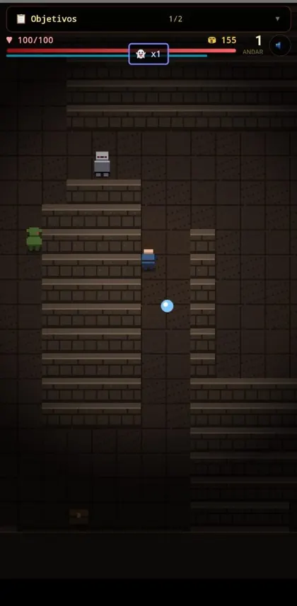 Exploração da masmorra com inimigos