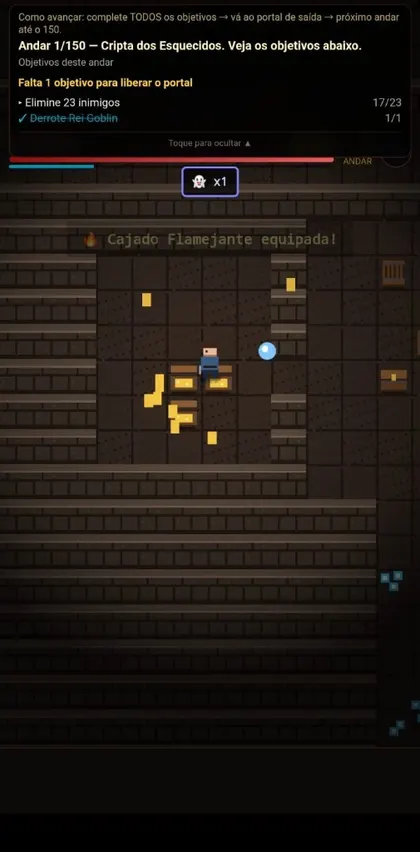 Cajado Flamejante equipado com ouro e gemas